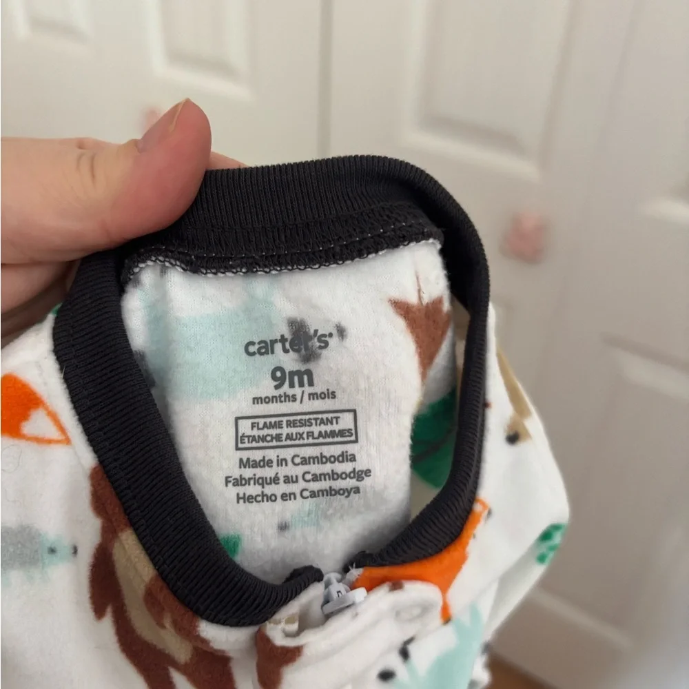 Carter's White Animal Print Footie Pajama / woodland - Picture 3 of 3